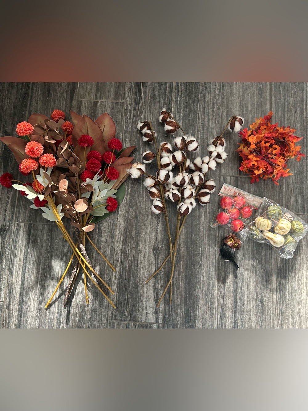 Autumn fall Cotton & Floral Decorative lot pumpkin owl Brown, Red, Orange rustic